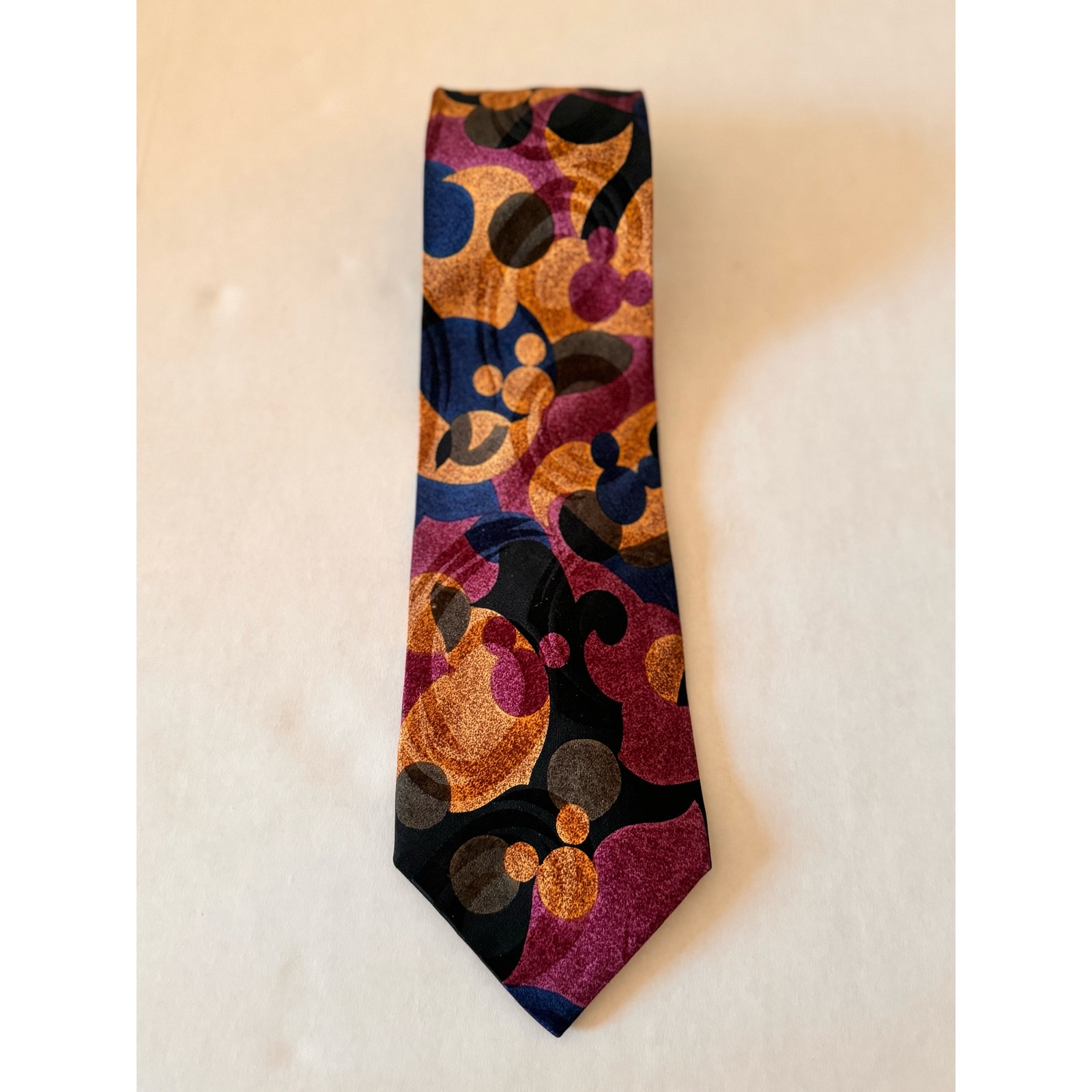 Vtg Disney Mickey Mouse Tie Silk Purple Blue Swirl Abstract 90s Fathers Day Gift